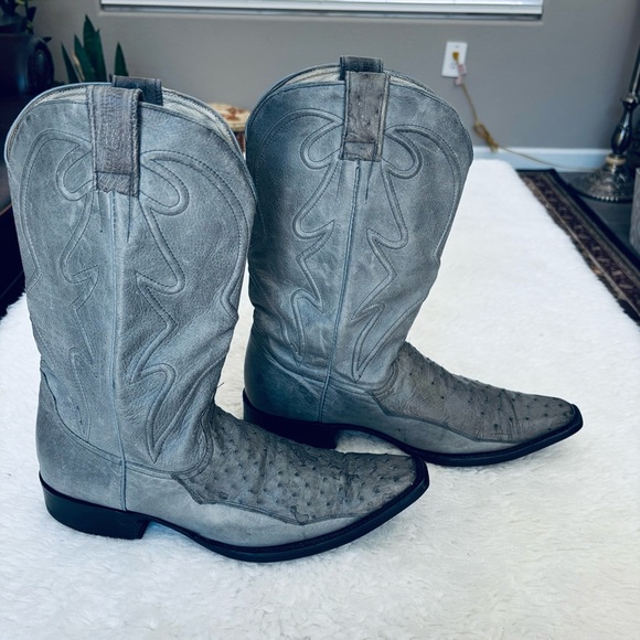 Minerva Genuine Ostrich Leather Gray Western Cowboys boots Size 8.5 - Picture 15 of 16